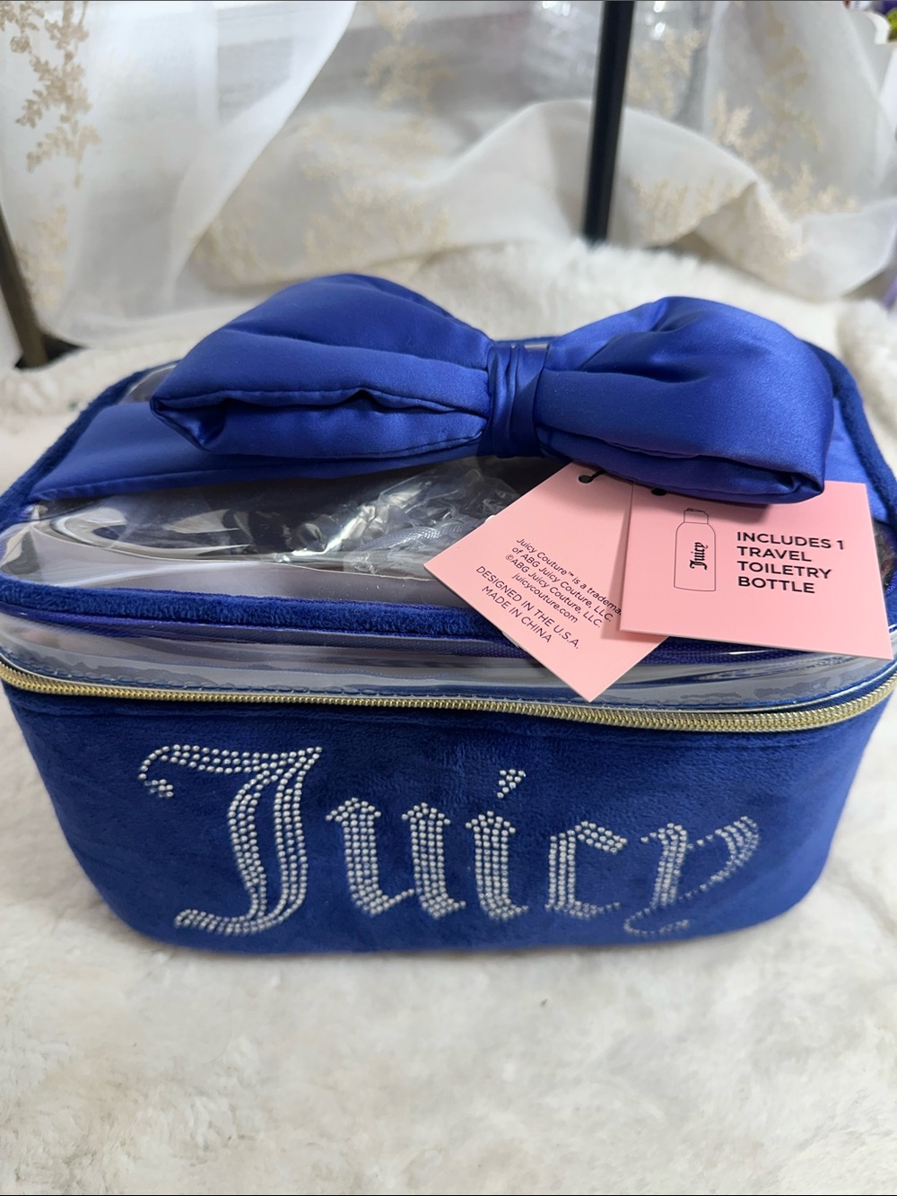 Juicy couture velour royal blue travel cosmetic bag